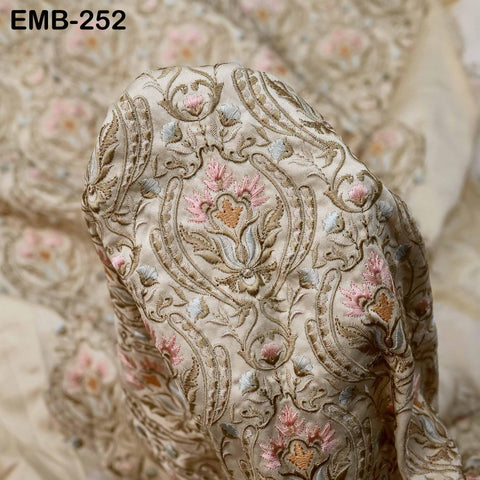Tan Embroidered Fabric by the yard Sewing DIY Crafting Indian Embroidery Wedding Dress Costumes Bags Cushion Covers Table Runners Blouses
