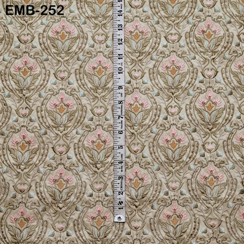 Tan Embroidered Fabric by the yard Sewing DIY Crafting Indian Embroidery Wedding Dress Costumes Bags Cushion Covers Table Runners Blouses
