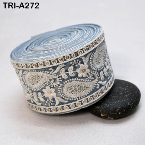 9 Yard Indian 7cm Embroidered Fabric Ribbon Trim Embellishment Cushions DIY Crafting Sewing Sari Border Wedding Saree Tape Embroidery Dress