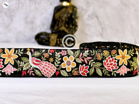 9 Yard Pink Embroidered Peacock Indian Border Crafting Fabric Ribbons Saree Sewing Decorative Trim Embellishment Dress Trimmings
