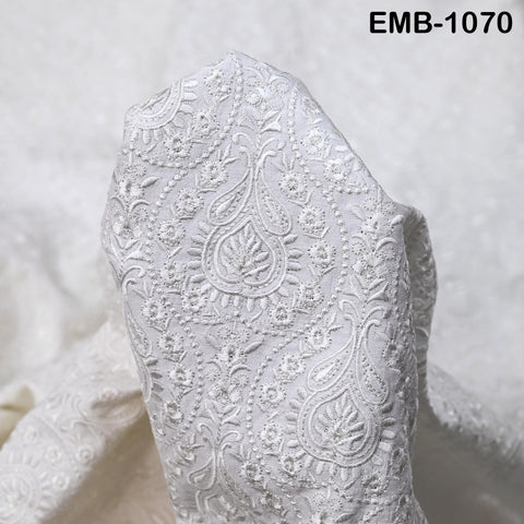 White Indian Embroidery Fabric by the Yard – Viscose Dupioni for Costumes, Crafts