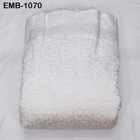 White Indian Embroidery Fabric by the Yard – Viscose Dupioni for Costumes, Crafts