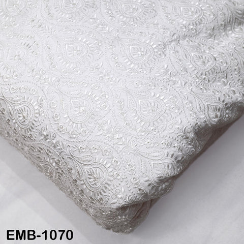 White Indian Embroidery Fabric by the Yard – Viscose Dupioni for Costumes, Crafts