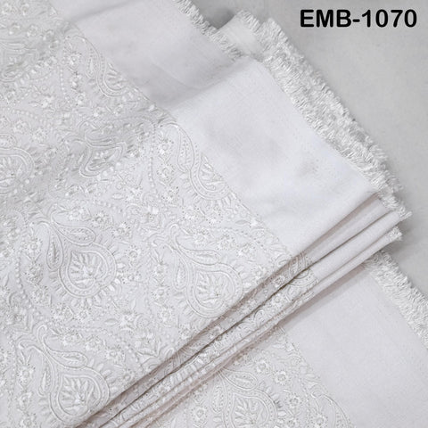 White Indian Embroidery Fabric by the Yard – Viscose Dupioni for Costumes, Crafts