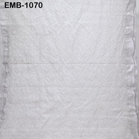White Indian Embroidery Fabric by the Yard – Viscose Dupioni for Costumes, Crafts