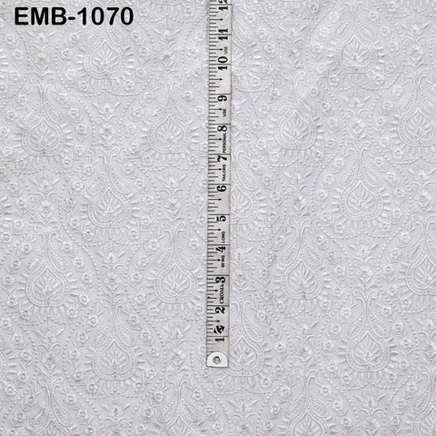 White Indian Embroidery Fabric by the Yard – Viscose Dupioni for Costumes, Crafts
