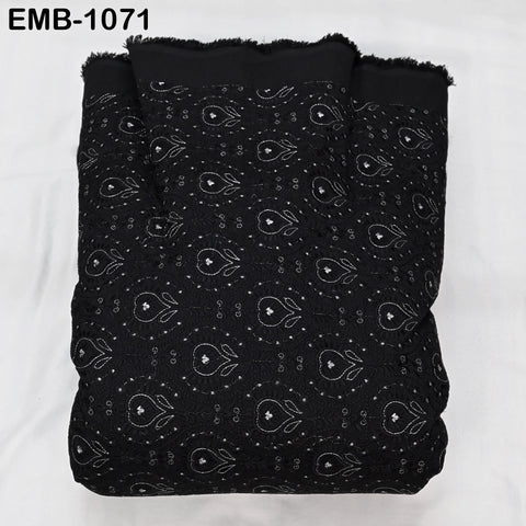 Black and Silver Indian Embroidery Fabric by the Yard – Viscose Dupioni for Costumes, Crafts