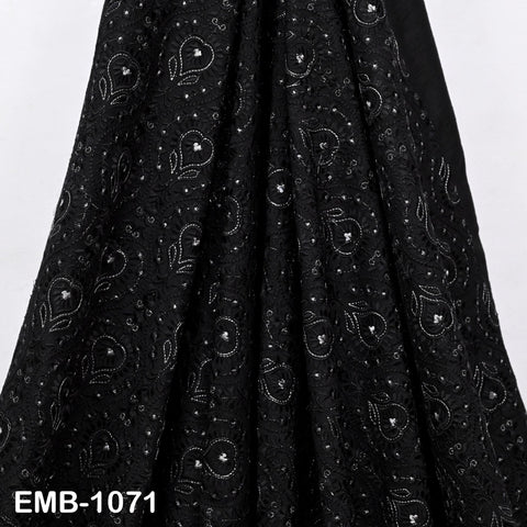 Black and Silver Indian Embroidery Fabric by the Yard – Viscose Dupioni for Costumes, Crafts