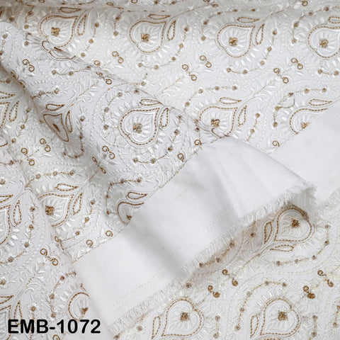 White and Gold Indian Embroidery Fabric by the Yard – Viscose Dupioni for Costumes, Crafts