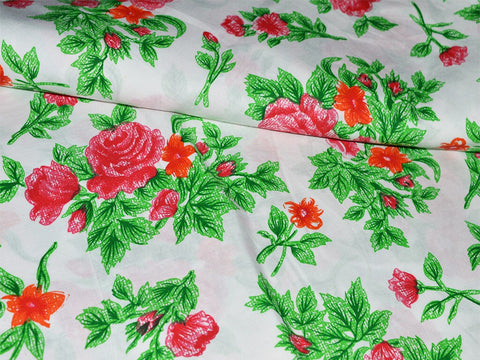 Indian Red Roses Print Summer Dresses Soft Cotton, soft cotton fabric, dresses cotton fabric, cotton fabric, block print fabric, hand printed fabric
