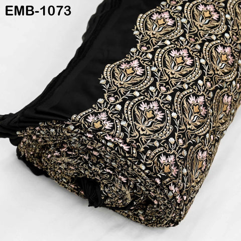 Black Modal Satin Embroidered Fabric by the Yard: Indian Crafting, Wedding Apparel, Home Décor