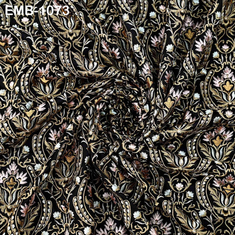 Black Modal Satin Embroidered Fabric by the Yard: Indian Crafting, Wedding Apparel, Home Décor