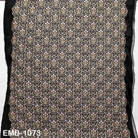 Black Modal Satin Embroidered Fabric by the Yard: Indian Crafting, Wedding Apparel, Home Décor