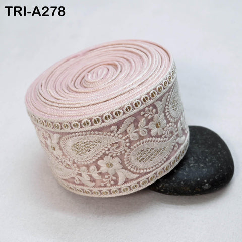 9 Yard Indian Embroidered Fabric Ribbon Trim – Ivory Floral Sari Border for Crafts