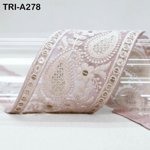 9 Yard Indian Embroidered Fabric Ribbon Trim – Ivory Floral Sari Border for Crafts