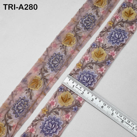 9 Yard Floral Embroidery Ribbon 65mm Dog Collar Tote Bags, Lampshades Theatrical Costumes Crafting Holidays Wreaths Decor Indian Embroidered