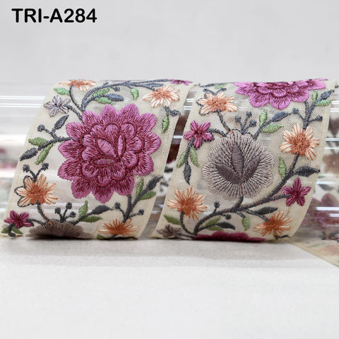 9 Yard Floral Embroidery Ribbon 65mm Dog Collar Tote Bags, Lampshades Theatrical Costumes Crafting Holidays Wreaths Decor Indian Embroidered