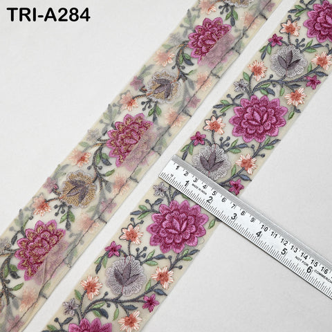 9 Yard Floral Embroidery Ribbon 65mm Dog Collar Tote Bags, Lampshades Theatrical Costumes Crafting Holidays Wreaths Decor Indian Embroidered