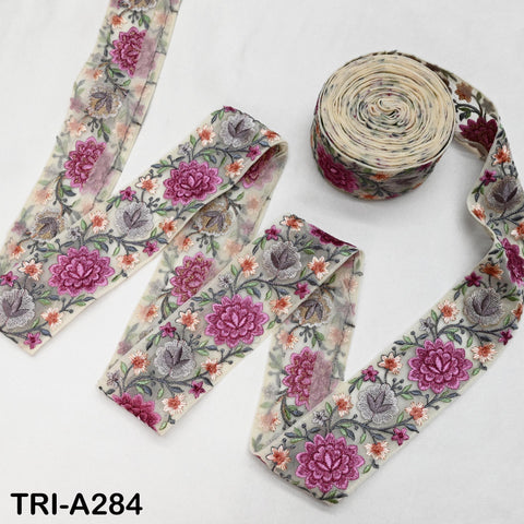 9 Yard Floral Embroidery Ribbon 65mm Dog Collar Tote Bags, Lampshades Theatrical Costumes Crafting Holidays Wreaths Decor Indian Embroidered