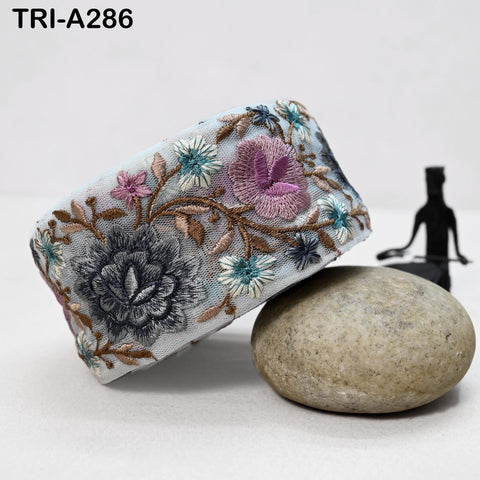 9 Yard Floral Embroidery Ribbon 65mm Dog Collar Tote Bags, Lampshades Theatrical Costumes Crafting Holidays Wreaths Decor Indian Embroidered