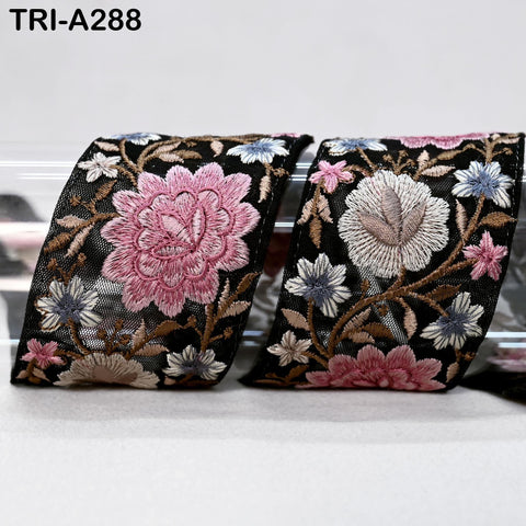 9 Yard Floral Embroidery Ribbon 65mm Dog Collar Tote Bags, Lampshades Theatrical Costumes Crafting Holidays Wreaths Decor Indian Embroidered
