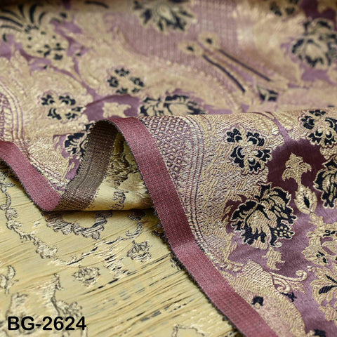 Mauve Banarasi Brocade Fabric by Yard, Blended Silk Dress Material, Sewing, Home Décor