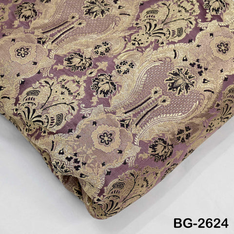 Mauve Banarasi Brocade Fabric by Yard, Blended Silk Dress Material, Sewing, Home Décor