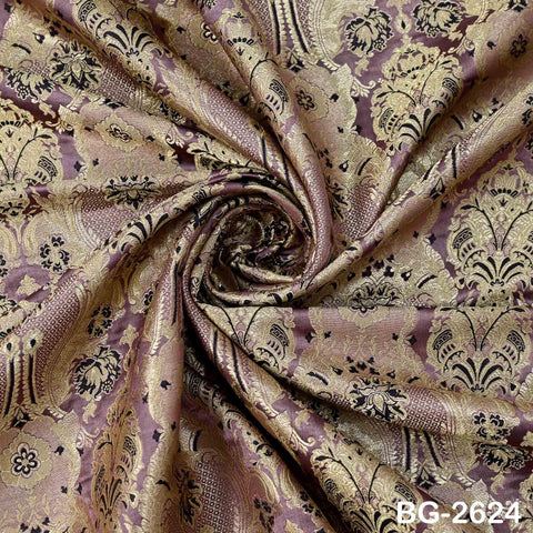 Mauve Banarasi Brocade Fabric by Yard, Blended Silk Dress Material, Sewing, Home Décor