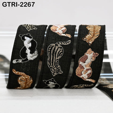 9 Yard Embroidered Cat Trim Ribbon Tapes | Embellishment DIY Sewing Crafting Dog Collars 35mm Embroidered Fabric Sari Border Gift Wrapping