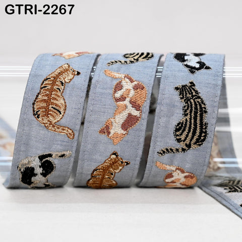 9 Yard Embroidered Cat Trim Ribbon Tapes | Embellishment DIY Sewing Crafting Dog Collars 35mm Embroidered Fabric Sari Border Gift Wrapping