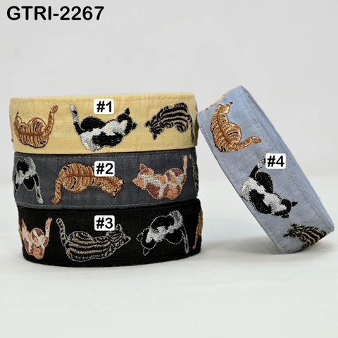 9 Yard Embroidered Cat Trim Ribbon Tapes | Embellishment DIY Sewing Crafting Dog Collars 35mm Embroidered Fabric Sari Border Gift Wrapping