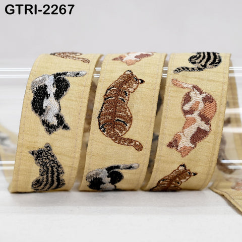 9 Yard Embroidered Cat Trim Ribbon Tapes | Embellishment DIY Sewing Crafting Dog Collars 35mm Embroidered Fabric Sari Border Gift Wrapping