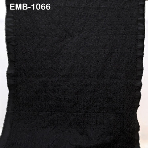 Black Indian Embroidery Fabric by the Yard – Viscose Dupioni for Costumes, Crafts