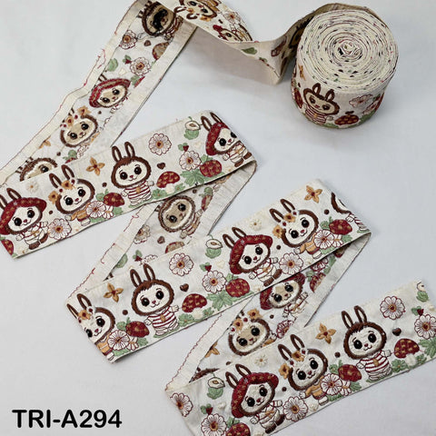 Embroidered Labubu Trim Ribbon – 75mm Indian Sari Border for Sewing, Crafts, Décor