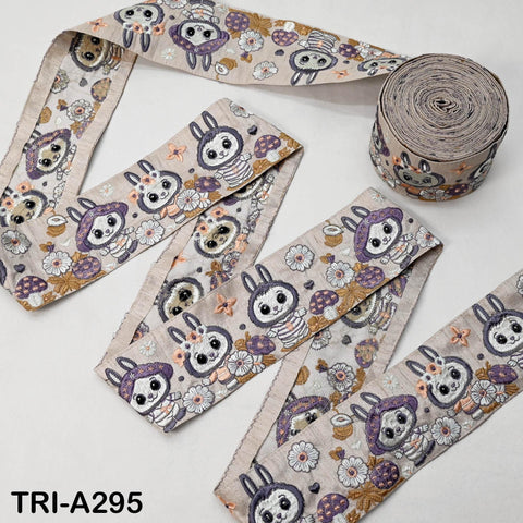 Embroidered Labubu Trim Ribbon – 75mm Indian Sari Border for Sewing, Crafts, Décor