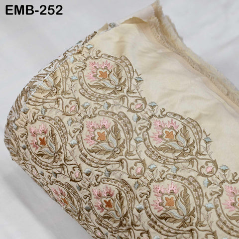 Tan Embroidered Fabric by the yard Sewing DIY Crafting Indian Embroidery Wedding Dress Costumes Bags Cushion Covers Table Runners Blouses