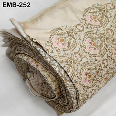 Tan Embroidered Fabric by the yard Sewing DIY Crafting Indian Embroidery Wedding Dress Costumes Bags Cushion Covers Table Runners Blouses