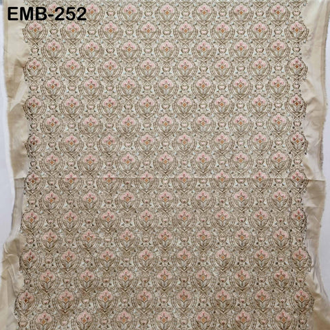 Tan Embroidered Fabric by the yard Sewing DIY Crafting Indian Embroidery Wedding Dress Costumes Bags Cushion Covers Table Runners Blouses