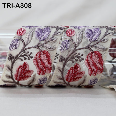 9 Yard Lavender Dresses Floral Embroidered Trim: Sewing Sari Border Ribbon Costume Embellishment wear sewing Lace