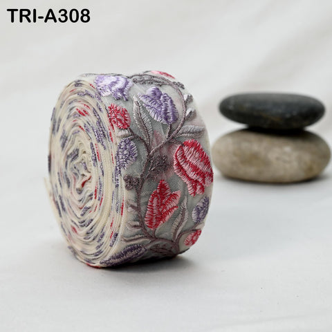 9 Yard Lavender Dresses Floral Embroidered Trim: Sewing Sari Border Ribbon Costume Embellishment wear sewing Lace