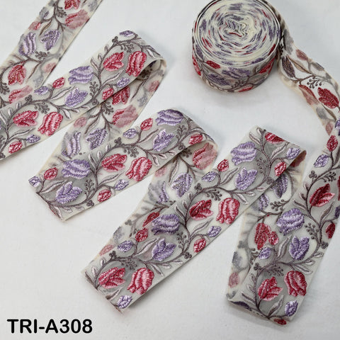 9 Yard Lavender Dresses Floral Embroidered Trim: Sewing Sari Border Ribbon Costume Embellishment wear sewing Lace