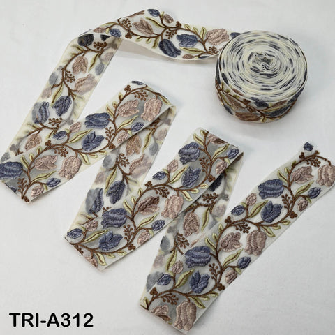 9 Yard Grey Floral Embroidered Trim: Sewing Sari Border Ribbon Embellishments DIY Crafting Wear Saree Sari Border Embroidered