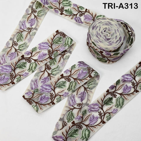 9 Yard Mauve Floral Embroidered Trim: Sewing Sari Border Ribbon Indian Embellishments DIY Crafting Wear Saree Sari Border Embroidery Ribbon