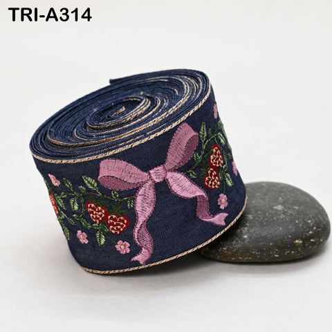 9 Yard Embroidered Denim Trim: Indian Sari Border Ribbon, 8cm Victorian Handbags, Home Decor Sewing Accessory