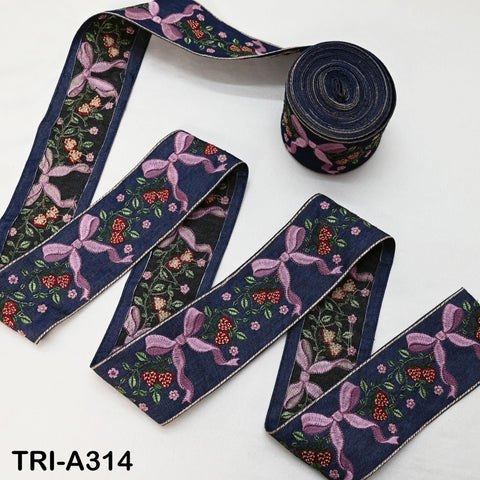 9 Yard Embroidered Denim Trim: Indian Sari Border Ribbon, 8cm Victorian Handbags, Home Decor Sewing Accessory