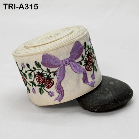 9 Yard Embroidered Ribbon Trim: Strawberry and Bow Design, Craft Sewing Fabric Border