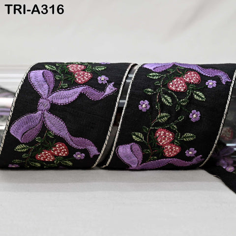 9 Yard Embroidered Ribbon Trim: Strawberry and Bow Design, Craft Sewing Fabric Border