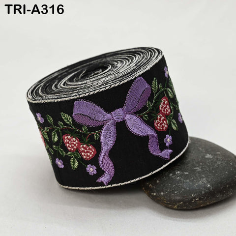 9 Yard Embroidered Ribbon Trim: Strawberry and Bow Design, Craft Sewing Fabric Border