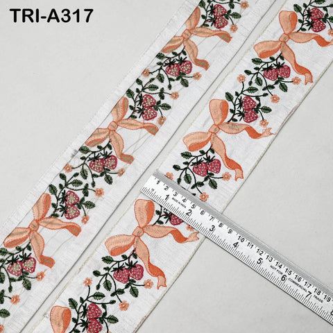 9 Yard Embroidered Ribbon Trim: Strawberry and Bow Design, Craft Sewing Fabric Border
