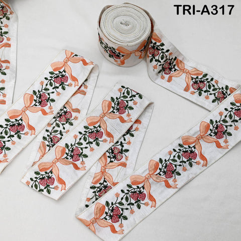 9 Yard Embroidered Ribbon Trim: Strawberry and Bow Design, Craft Sewing Fabric Border